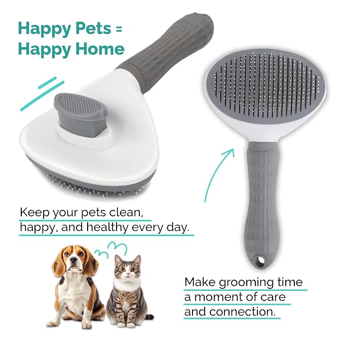 PETS-LAMB Self-Cleaning Dog and Cat Grooming Brush, Suitable for Long or Short Hair, Loose Hair Removal Brush, Easy to Remove, Pet Massage Tool. (GREY)