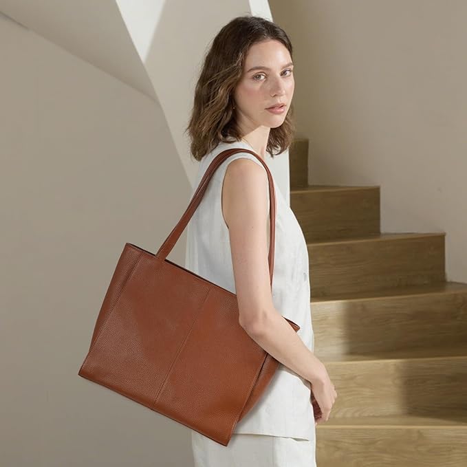 befen Genuine Leather Tote Bag for Women Work, Women's Leather Shoulder Bags Purses Satchel Handbags with Laptop Compartment