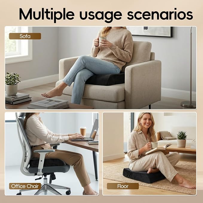 Chair Cushion for Elderly, Thick Booster Seat Cushion for Easy Rise | 4" Dual-Layer Foam Seat Cushion for Wheelchair, Office Chair, Couch & Car (18"x16")