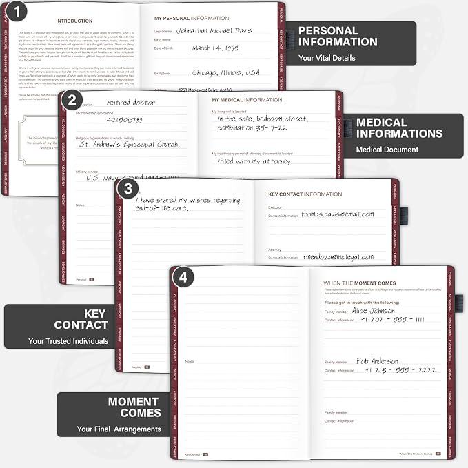 Molekaus End of Life Planner with Tabs, 7"x10" | Guided Estate Planning Organizer, Large Print, 120GSM Thick Paper, Inner Document Pockets for Final & Legal Affairs, Black