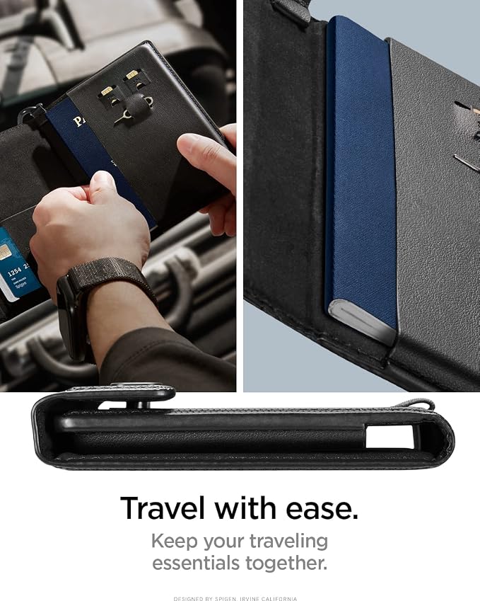 Spigen Life Passport Card Cover Holder, RFID Blocking | Travel Document Organizer, SIM Card Pin Included - Black