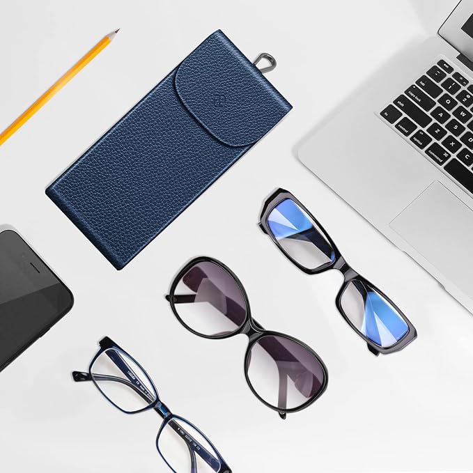 FINTIE Double Glasses Case with Carabiner Hook, Portable Vegan Leather Eyeglass Case Anti-scratch Sunglasses Pouch