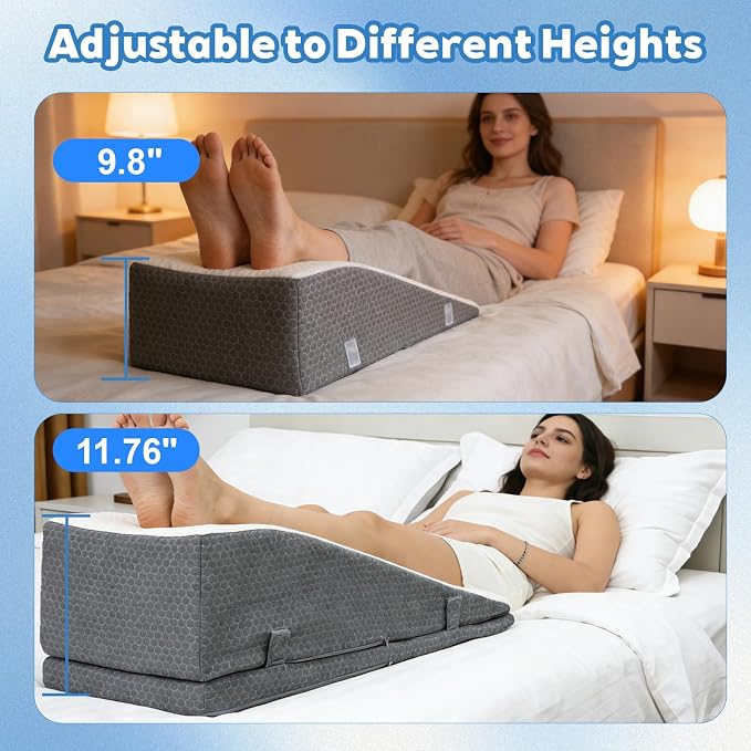 Leg Elevation Pillow Wedge for After Surgery - Adjustable Knee & Ankle Support, Post Surgery Recovery, Swelling Relief and Blood Circulation, Crystal Velvet Cover, High-Density Foam