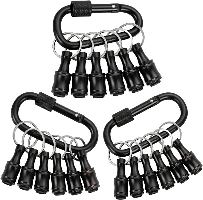 18PCS 1/4'' Bit Holders Keychain Aluminum Screwdriver Hex Shank Drill Bit Holder Key Chain, Portable,Tool Gifts