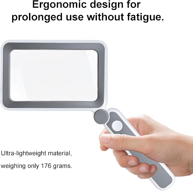 Rechargeable LED Magnifying Glass for Reading Books, Bible & Small Print, 4X Optical-Grade Rectangular Lens with 3 Adjustable Brightness Levels, USB-C Foldable Magnifier Gift for Seniors, Low Vision