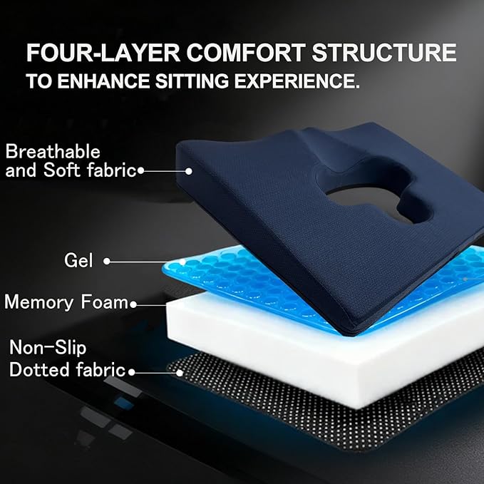 Gel Wheelchair Seat Cushion,Bed Sore Cushions for Butt,Office Chair Pressure Sore cushion,Memory Foam Pillow for bed,Pressure Ulcer Pain Relief,Relieve Sciatica,Coccyx,Washable Cover(Set Blue)