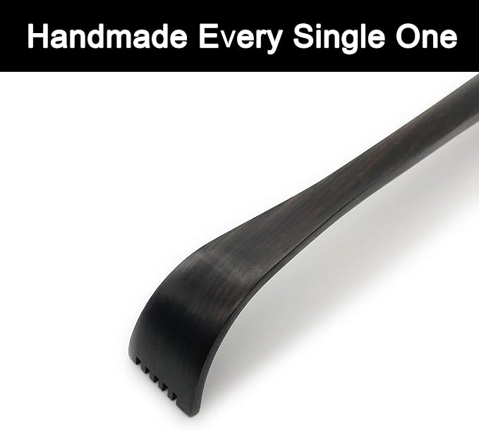 Tomorotec Wooden Back Scratcher, Long Handle Itch Relief, 16 in, Black | Streblus Elongatus Wood Body Massager Set, Handcrafted Relaxation Tool For Men Women Adults, Smooth Comfortable Grip Design