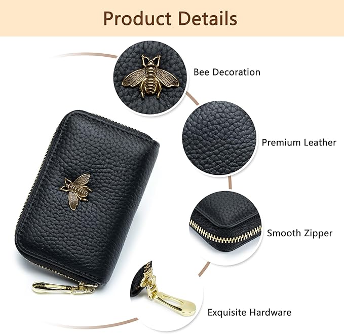 imeetu RFID Credit Card Holder, Small Card Wallet Women, Leather Card Case | Genuine Leather Women's Card & id Cases, Change Coin Purse with Zipper Keychain id Window, 20 Colors & 3 Styles, Daily, Gifts