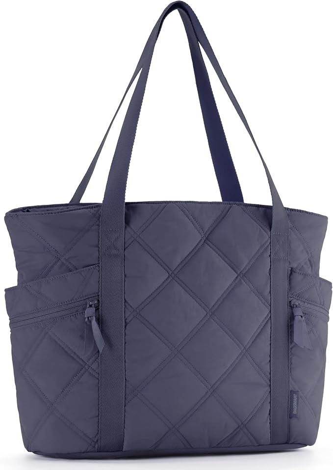 BAGSMART Crush Tote Bag for Women, 20L Puffer Work Tote with Zipper | Quilted Nurse Hospital Bag For Travel College Gym