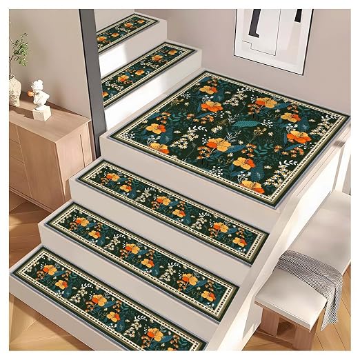 Stair Carpet Treads 1PCS, 30"X30" Indoor Safety Stair Treads for Wooden Steps, Non Slip Silent Stair Carpet, Pet-Friendly Stair Decoration Carpet, Colorful