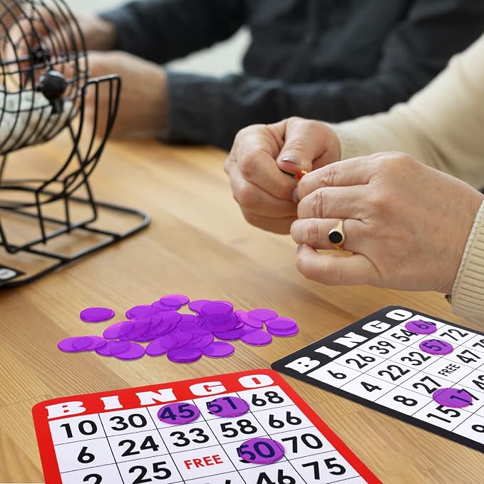 GSE Games & Sports Expert Purple Bingo Chips, 5,000 Pieces 3/4-Inch High-Contrast Transparent Counting Chips for Bingo Games, Parties