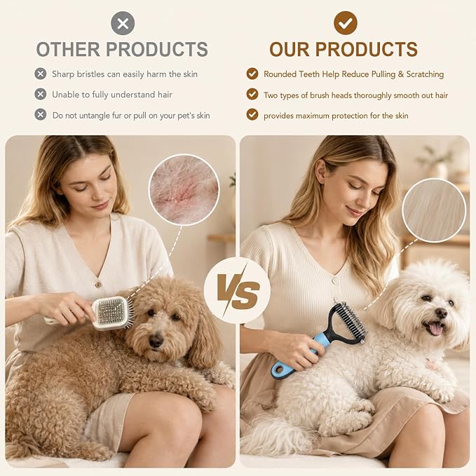Pet Pro Grooming Tool, Pets Knotter Dog Grooming, Pro Pets Deshedding Brush, Deshedding Groomings Comb Fur Brush, Double Sided Shedding Brushs with 17 Teeth (2PCS-B)