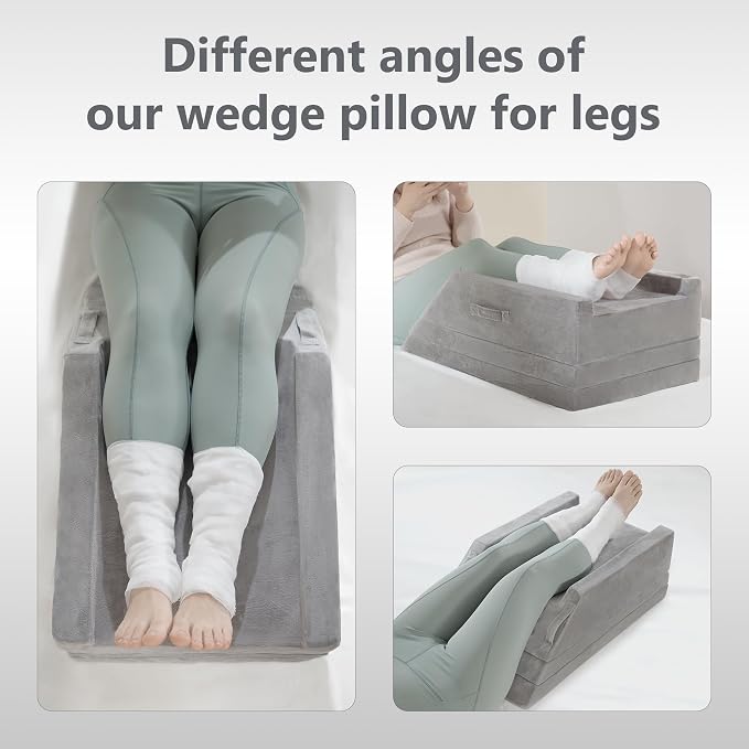 Wedge Pillow for Sleeping, Bed Wedge Pillow for After Surgery 4-Height Memory Foam Leg Elevation Pillow for Swelling Back Pain Relief Sciatica Knee Ankle Pain Bed Support Legs L 29"