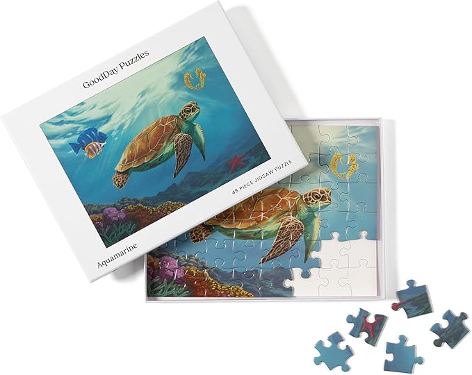 Large Piece Jigsaw Puzzle – Easy & Colorful, Dementia & Memory Activities for Seniors, Elderly Gifts, 48 Pieces, Aquamarine