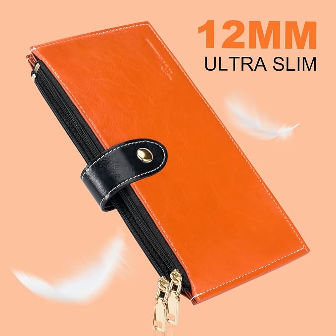 Travelambo RFID Wallet Women Large Size Bifold Multi Card Wallet Case with Zipper Pocke Credit Card Holder for Women