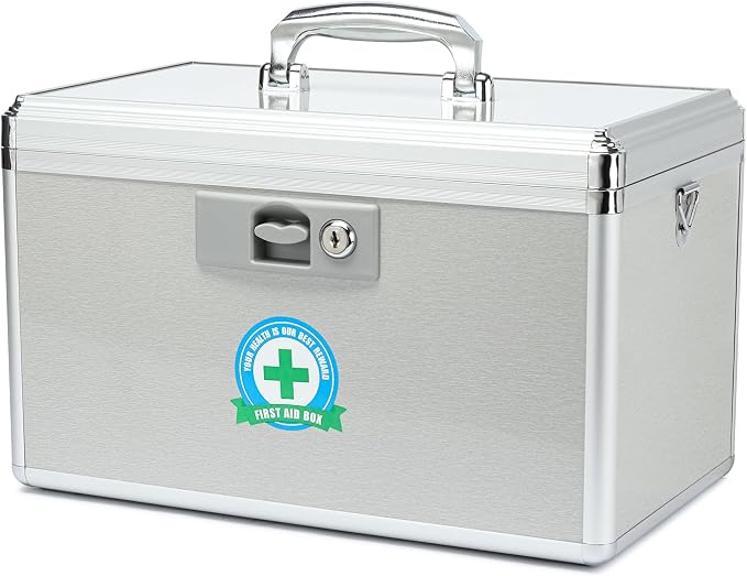 Durable Empty Medicine Box Storage Box Lock Box for Storage Collection Portable Lockable with Removable Sticker Tray Shoulder Strap (X-Large )