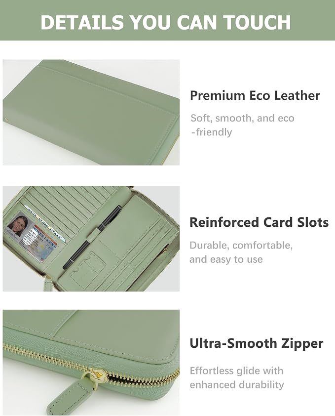 Large Travel Wallet for Women | RFID Blocking Zipper Wallet,Passport Holder Clutch with Wristlet