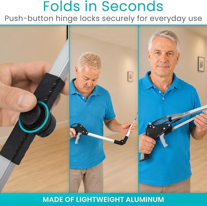 Vive Foldable Suction Reacher Grabber Tool for Elderly (1) - 32 Inches Long Reach Grabber Claw - Pick Up Grab Tool - Reachers for Disabled & Seniors Heavy Duty - Trash, Garbage, Cups Picker Assist | Reach Grabber Claw - Pick Up Grab Tool - Reachers for...