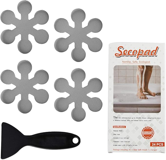 Bathtub Stickers Non-Slip, 36 PCS Grey Safety Shower Treads Adhesive Appliques with Premium Scraper