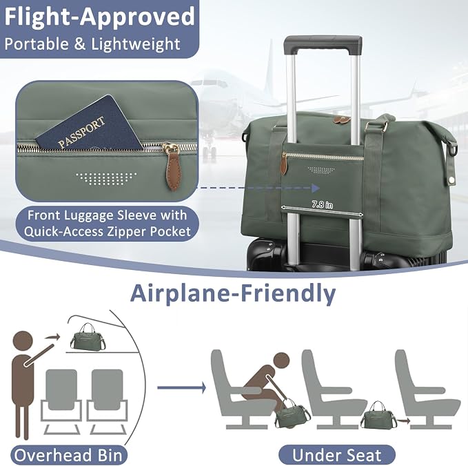 ELONGRIVER Travel Duffle Bag for Women, Weekender Bags, Hospital Bag for Labor Delivery, Lightweight Tote Duffel Overnight Bag with Luggage Sleeve,Airplane Travel Bags (Army Green, X-Large)