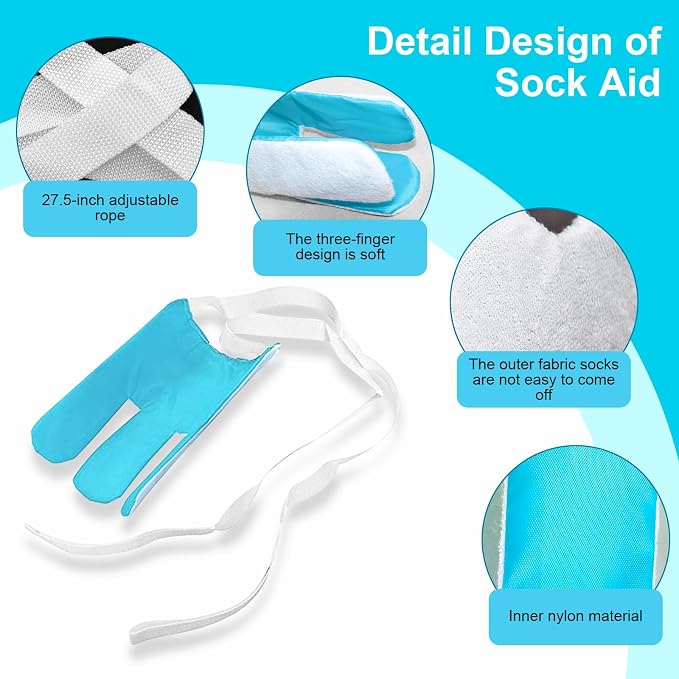Sock Aid Device for Seniors, Sock Aids for Putting and Off Socks, Sock Helper for Pregnant Women and Disability, Easy On and Off Stocking Slider, Handicapped Avoid Bending Sock Assistant Device