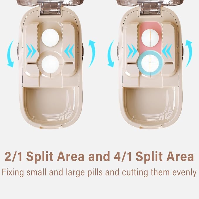 DUBSTAR Pill Cutter Splitter for Cutting Multiple Pills, 1/2 1/4 Pill Cutter Splitter for Small and Tiny Pills (Clear Beige)