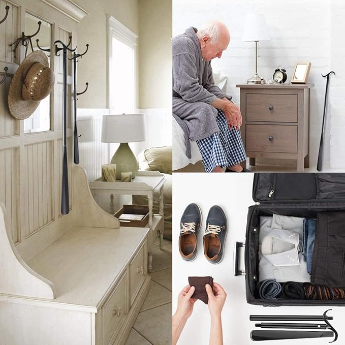 35" Long Dressing Stick with Shoe Horn with Sock Removal Tool, Adjustable Extended Dressing Aids for Shoes, Socks, Shirts and Pants