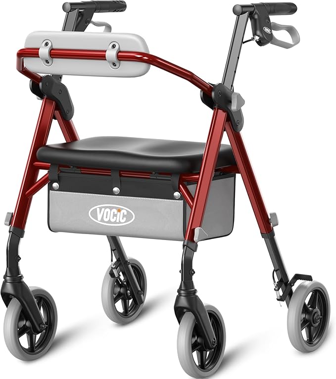 VOCIC Z11 Rollator Walker for Seniors with Seat, 380 LBS | Lightweight Design with Ergo Seat & Backrest, Height Adjustable & Easily Foldable for Seniors' Mobility, Blue
