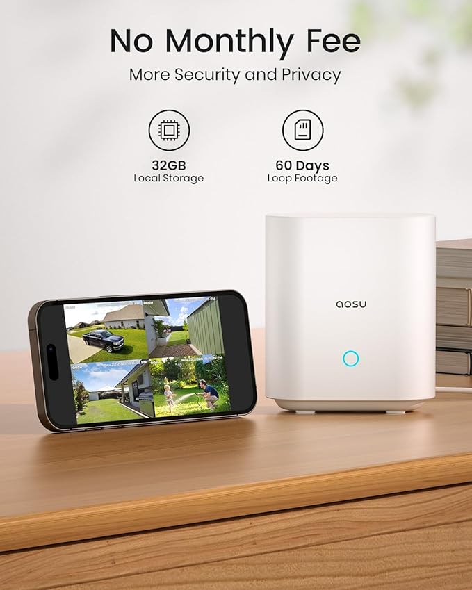 aosu 3K/5MP Solar Security Cameras Wireless Outdoor, Ultra-Wide-Angle, Cam-to-Cam Track & Sync, Home Security System with Color Night Vision, Spotlight Smart Alarm, No Subscription, 2.4 & 5GHz WiFi