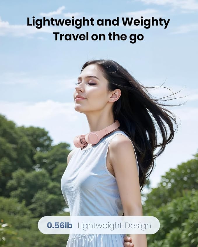 Gaiatop Portable Neck Fan, 4000mAh Rechargeable Hands Free Bladeless Mini Fans, 3 Speeds Air Outlet Can Rotate 70°, Free Adjustment Personal Wearable Cooling Fan Suitable for Travel Office Pink
