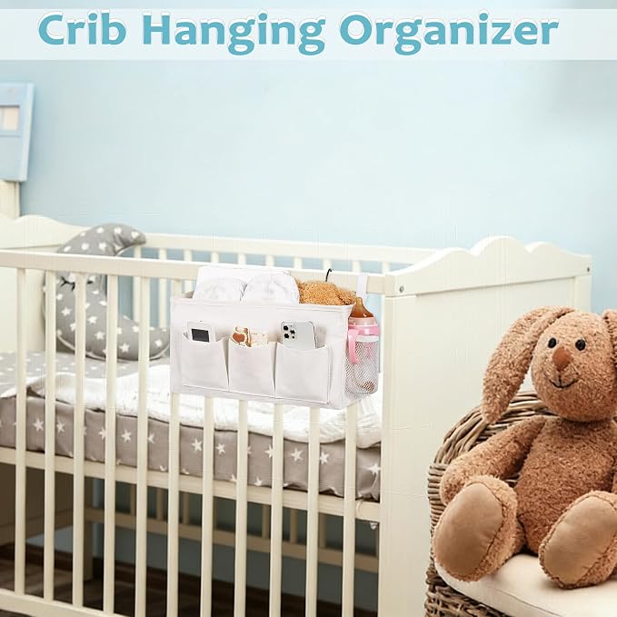Bedside Caddy, Bedside Storage Bag Hanging Organizer for Bunk Dorm Bed Rail | Bed Caddy with Hooks, Top Bunks and Dorm Essentials for Water, Tissues, Tablets, Books, Phones, Remotes and Other Necessories
