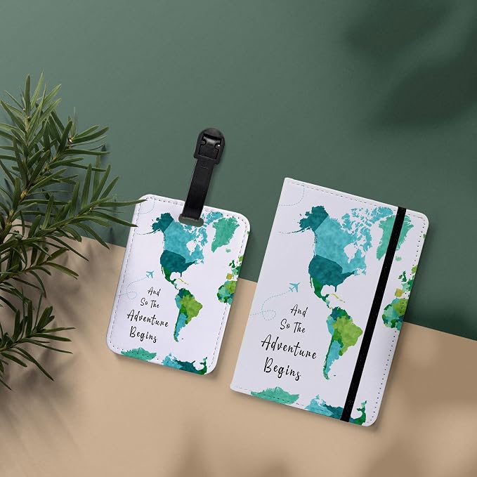 PDE-QUNLIAN Passport Book Holder,Passport Wallet for Men Mr and Mrs Passport Holder for Women Passport Cover World Map Passport Case for Couples Christmas Traveling Luggage Tag 2PCS