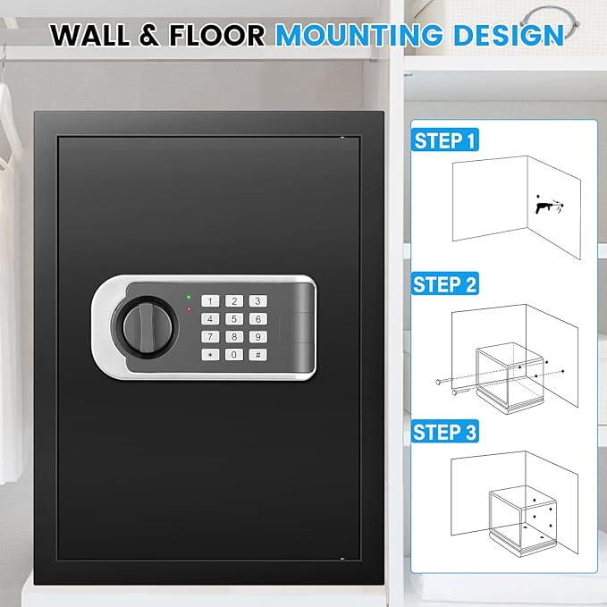 [16.54" Tall] Safe Box, 2.8 Cuft Home Safes With Fireproof Bag, Anti-Theft Security Safes for Home with Programmable Keypad Spare Keys, Digital Safety Box for Money Documents Valuables Jewelry