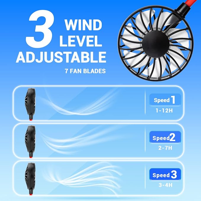 Portable Neck Fan Rechargeable Personal HandFree Fan Mini USB Wearable Neckband Sport Fan 3 Speed Adjustable 360 Degrees Free Rotation Perfect for Working Traveling Office Reading (Red Black 2 Pack)