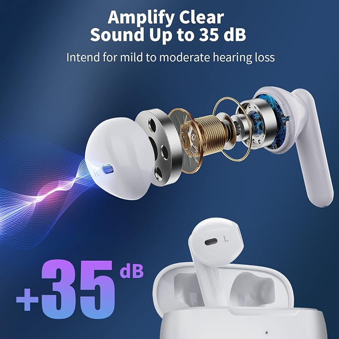 Hearing Aids, Earbyear Rechargeable Hearing Aids for Seniors with Noise Cancelling, Hearing Amplifier Personal Sound Amplification Devices with Portable Charging Case