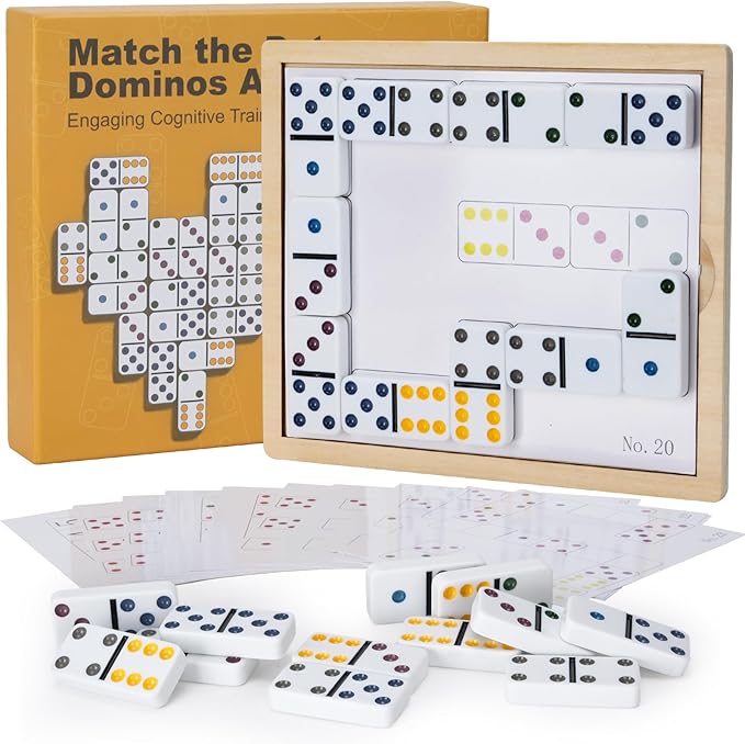 Match The Dots Dominos Activity Kits – Dementia Activities for Seniors, Memory Games & Cognitive Training, Elderly Therapy Products with Wooden Board, Templates & Storage Bag