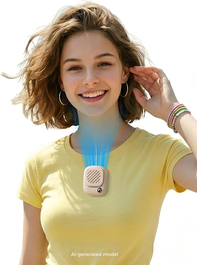 Aecooly Magnetic Neck Fan, Snap On & Go, Mini Portable Hands Free Wearable | USB Rechargeable [10H Max Cooling Time], Personal Battery Powered Fan, Pocket for Travel, Summer, Gifts for Women -Beige