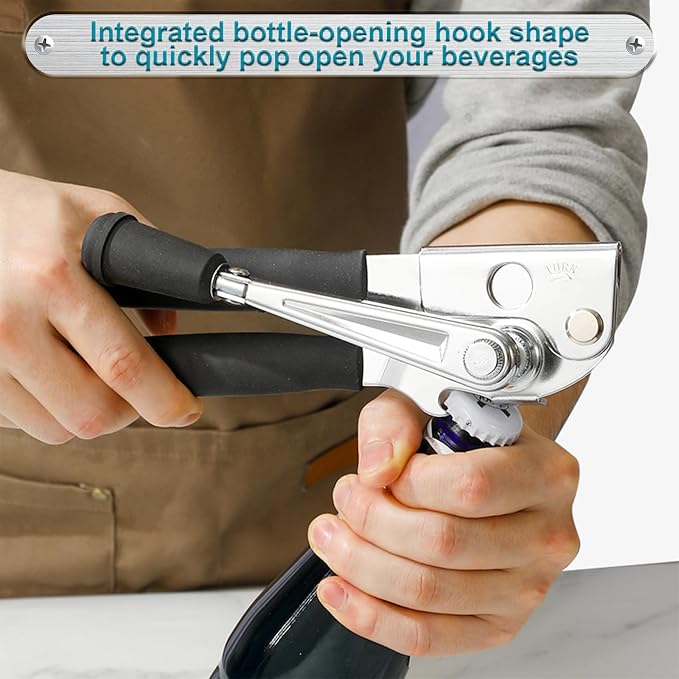 Commercial Can Opener with Magnet, Manual Heavy Duty Folding Hand Crank Can Opener Smooth Edge with Comfortable Long Handles, Fit All Size Cans, Large Cans