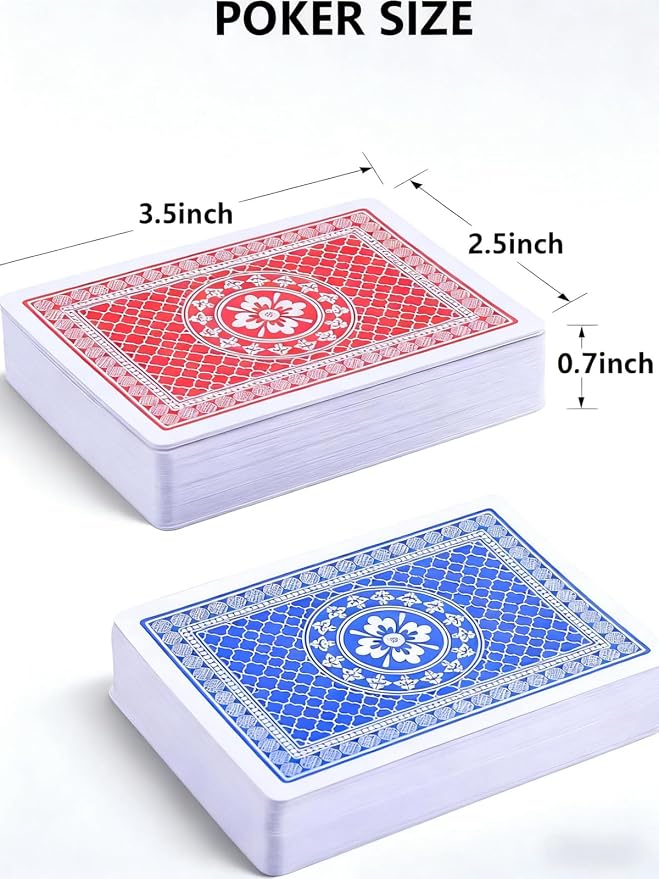Teskyer 2 Deck Plastic Playing Cards, Large Index, Pattern A | Poker Size, Frosted Texture Back, Flexible Plastic Material, Smooth Shuffling, Seniors & Family Games