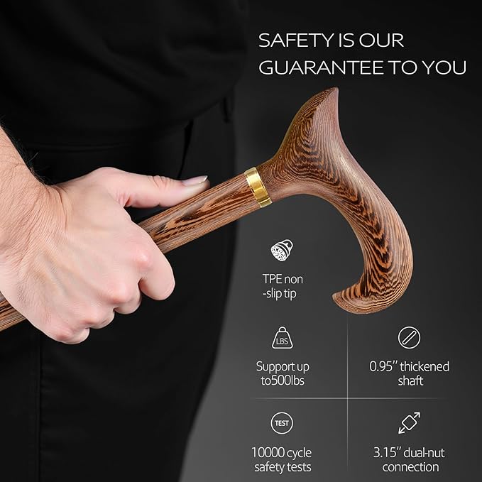 Walking Cane, Available in Multiple Inches Wooden Cane Support up to 500 Lbs, Suitable for Fancy Wooden Walking Cane for Men and Women with Extreme Demands