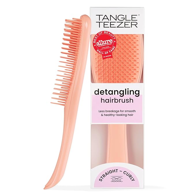 Tangle Teezer Ultimate Detangler Brush, Straight to Wavy, Apricot | Patented two-tier, regular-flex teeth reduce breakage & split ends on wet or dry hair; Shower-friendly hairbrush for all ages
