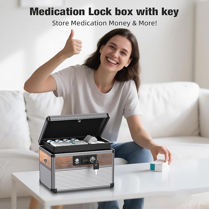 Glosen Medicine Lock Box,locking medicine box, Security Lock Boxes，lock box, First Aid Key Safe Box,Lock Box for Medication