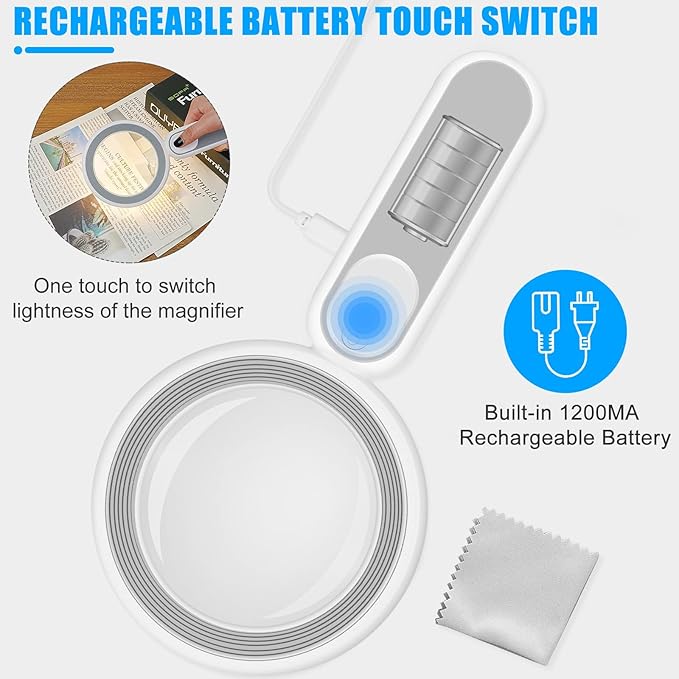 Rechargeable Magnifying Glass with Light, 30X 4.7IN Handheld Large Lightweight Lighted Magnify Len 21 LED 3 Modes Illuminated Book Magnifier for Senior,Reading,Inspection,Coin,JewelryChristmasGift