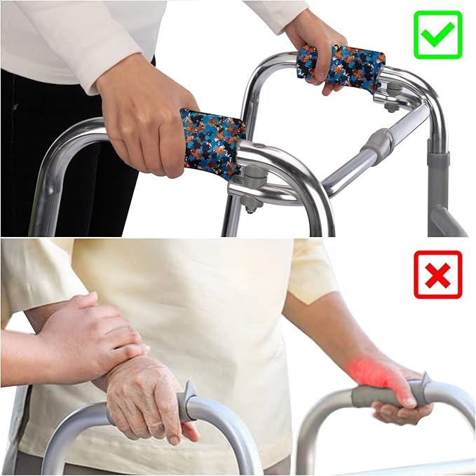 SPRING SEAON Universal Walker Hand Grip Padded Covers Non-Slip Cushion Foam for Folding Wheelchair Rollator Crutch Handle Pads 2-Pack