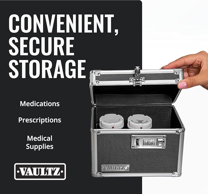 Vaultz Medicine Lock Box - 4 Pack - 5 x 7 x 5 Inches - Secure Cabinet Safe with Combination Lock - Ideal for Medications and Small Valuables - Black