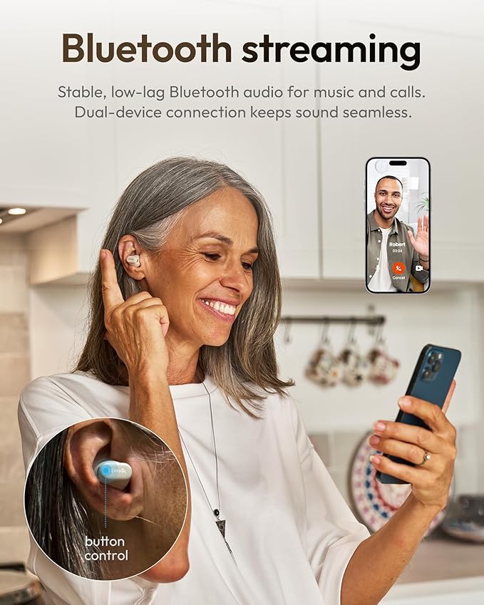 Cearvol-Wave Lite OTC Hearing Aids with Bluetooth App Control AI Noise Reduction AUX-in OVR Rechargeable for Mild to Moderate Severe Hearing Loss Adults Seniors, Starlight