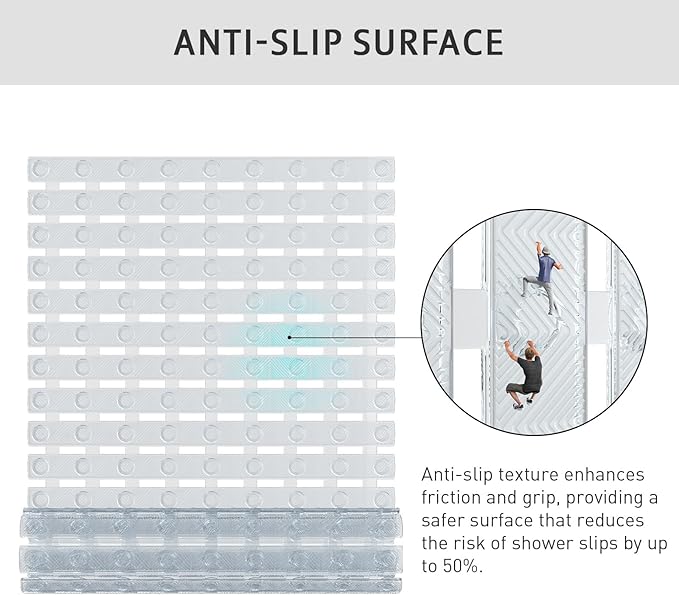 XIYUNTE Shower Mat Non Slip Bath Mat for Tub - 40 X 16 Inch PVC Bathtub Mat Non Slip Shower Mats for Inside Shower, Bath Tub Mat with Powerful Suction Cup, Easy to Cut and Dry, Clear
