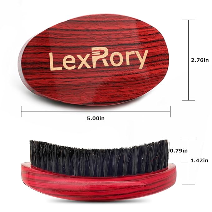Curved Wave Brush for Men 360, Medium Hard Palm Hair Brushes Boar | Nylon Mix Boar Bristles for Black Hair Wavers to Creating 360 Waves & Beard Daily Use (Stripes Red)