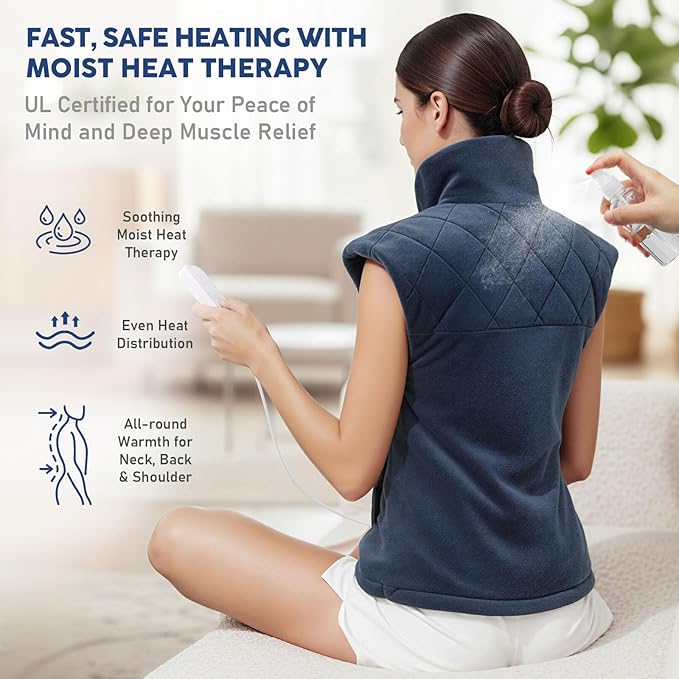 Electric Heating Pad for Neck Shoulders and Back Pain Relief, Christmas Gifts for Women Men Mom Dad Elderly, Large Weighted Neck Shoulders & Back Heat Pad, 6 Heat Settings Auto-Off, UL Certified, Gray