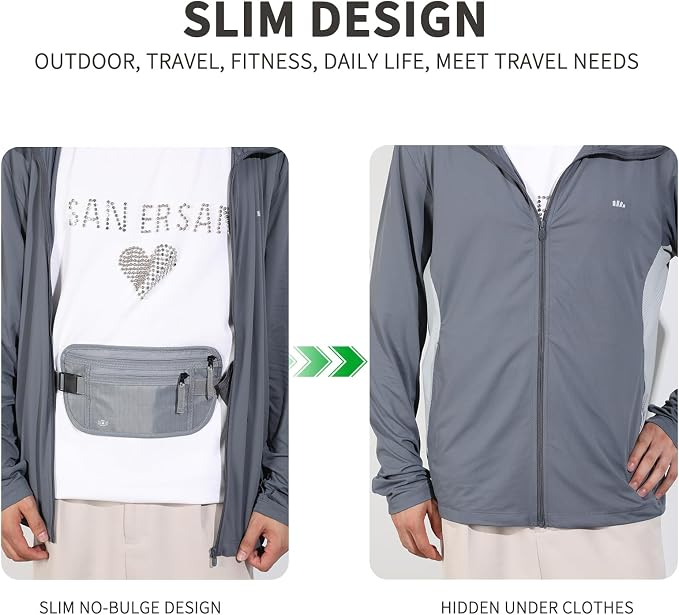 Money Belt for Travel, RFID Blocking, Hidden Money Belt, Passport Holder for Travel (Grey)